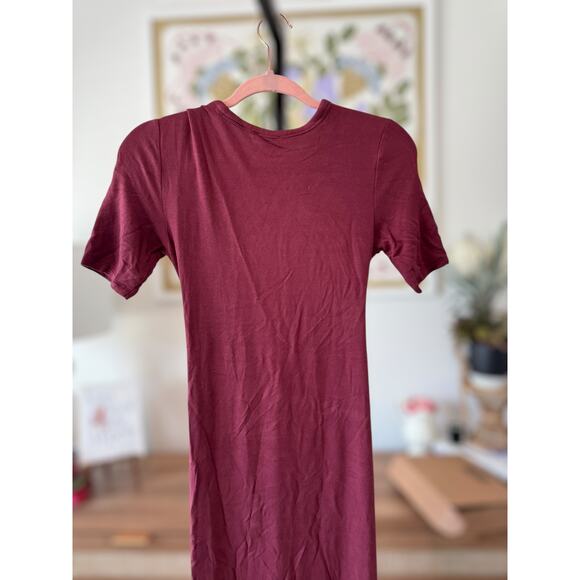 Daily Ritual Supersoft Terry Short-Sleeve Tie-Front Midi Dress Maroon Womens XS - Picture 4 of 10